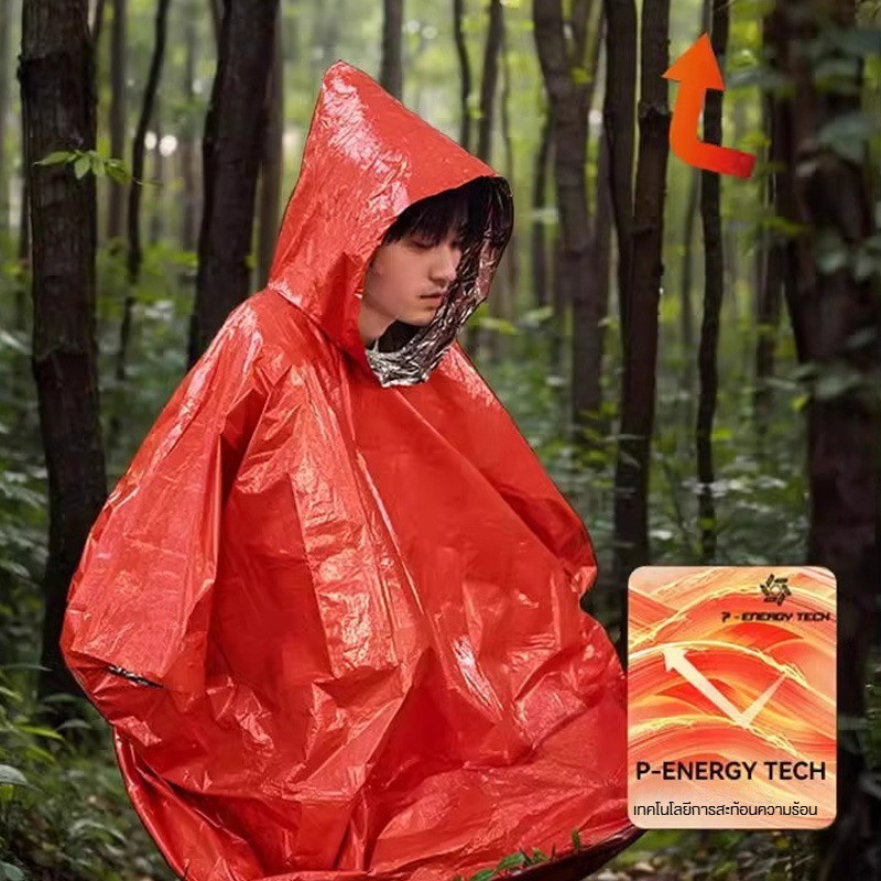 COD เสื้อกันฝนฉุกเฉินแบบมีฮู้ด ทำจากฟอยล์อลูมิเนียม พับเก็บได้เล็ก น้ำหนักเบา สำหรับกิจกรรมกลางแจ้ง ราคา ถูกที่สุด ดีลบีเคเค แกลเลอรีภาพที่ 4