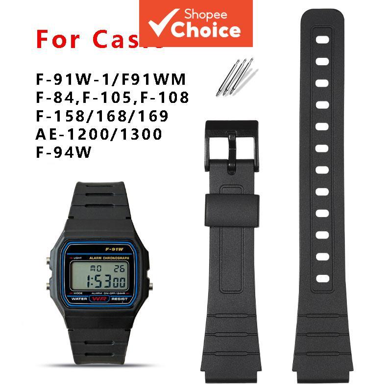 สายนาฬิกาข้อมือ พลาสติกเรซิ่น สีดํา พร้อมหมุด แบบเปลี่ยน สําหรับ Casio F-91W-1 F91WM F-84W F-94W A16