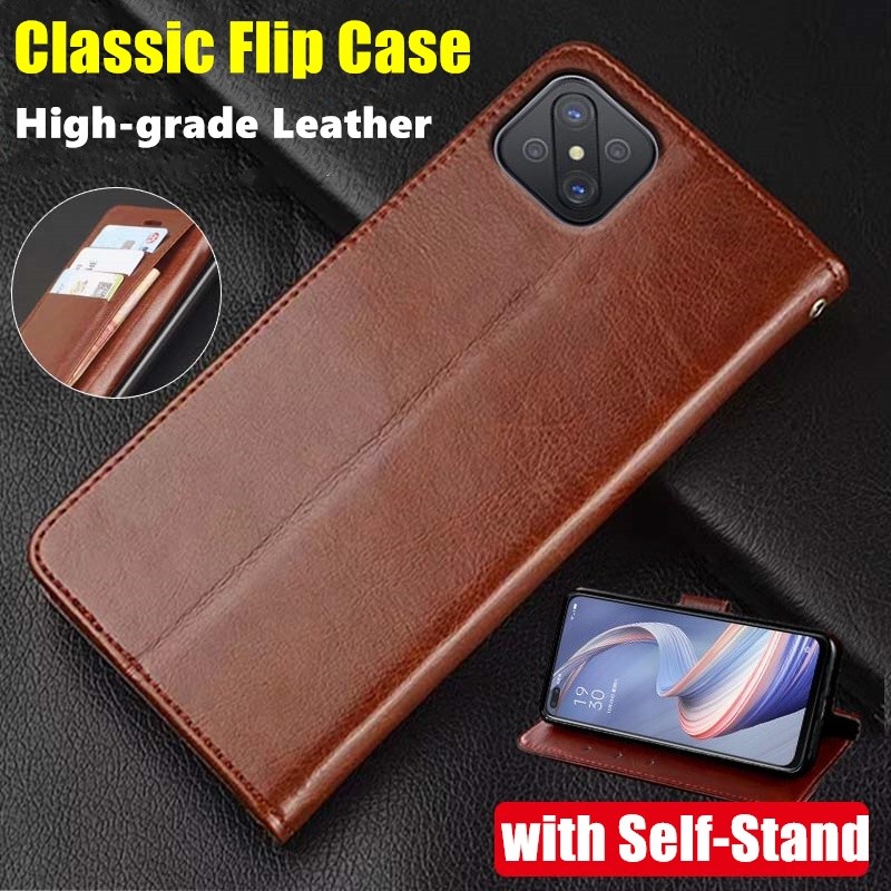 สําหรับ OPPO Reno4 Z 5G CPH2065 ของแท้หนังกระเป๋าสตางค์ Vintage พับง่ายพลิกป้องกันกรณีพร้อมขาตั้งผู้ถือบัตรฝาครอบ