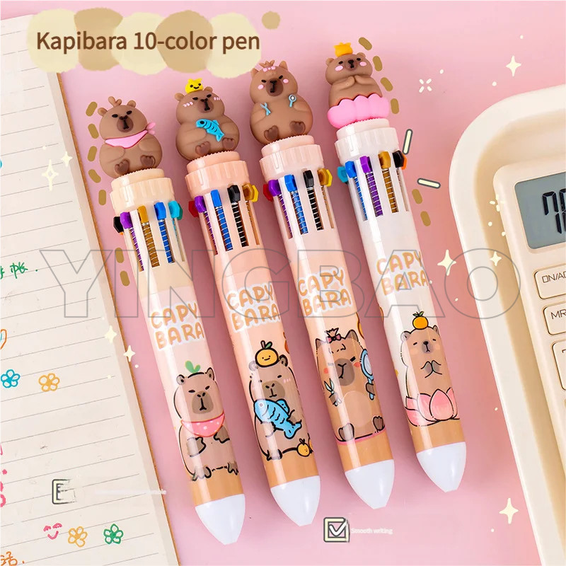 4ชิ้น10สี น่ารัก คาปิบาระ ปากกาการ์ตูนปากกาลูกลื่นเครื่องเขียนนักเรียนหลายสีบัญชีมือปากกาการเรียนรู้และอุปกรณ์สํานักงาน