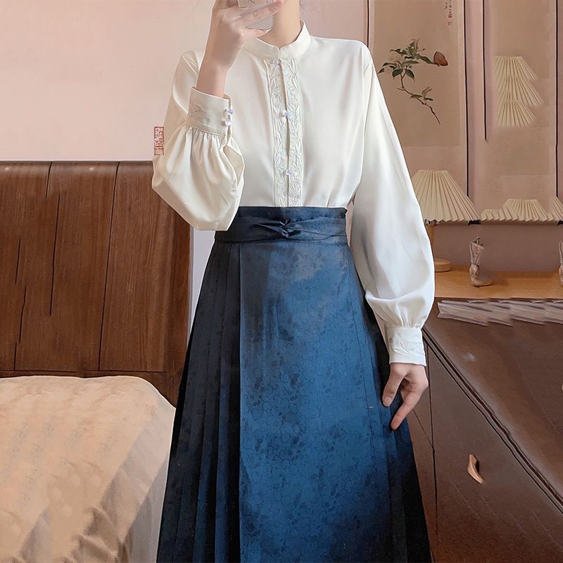 XUHENJIAN Seckill ตรุษจีน Cypress Original Hanfu คู่คอปกเสื้อทุกวันใหม่จีนปรับปรุงสีทึบฤดูใบไม้ผลิสไ