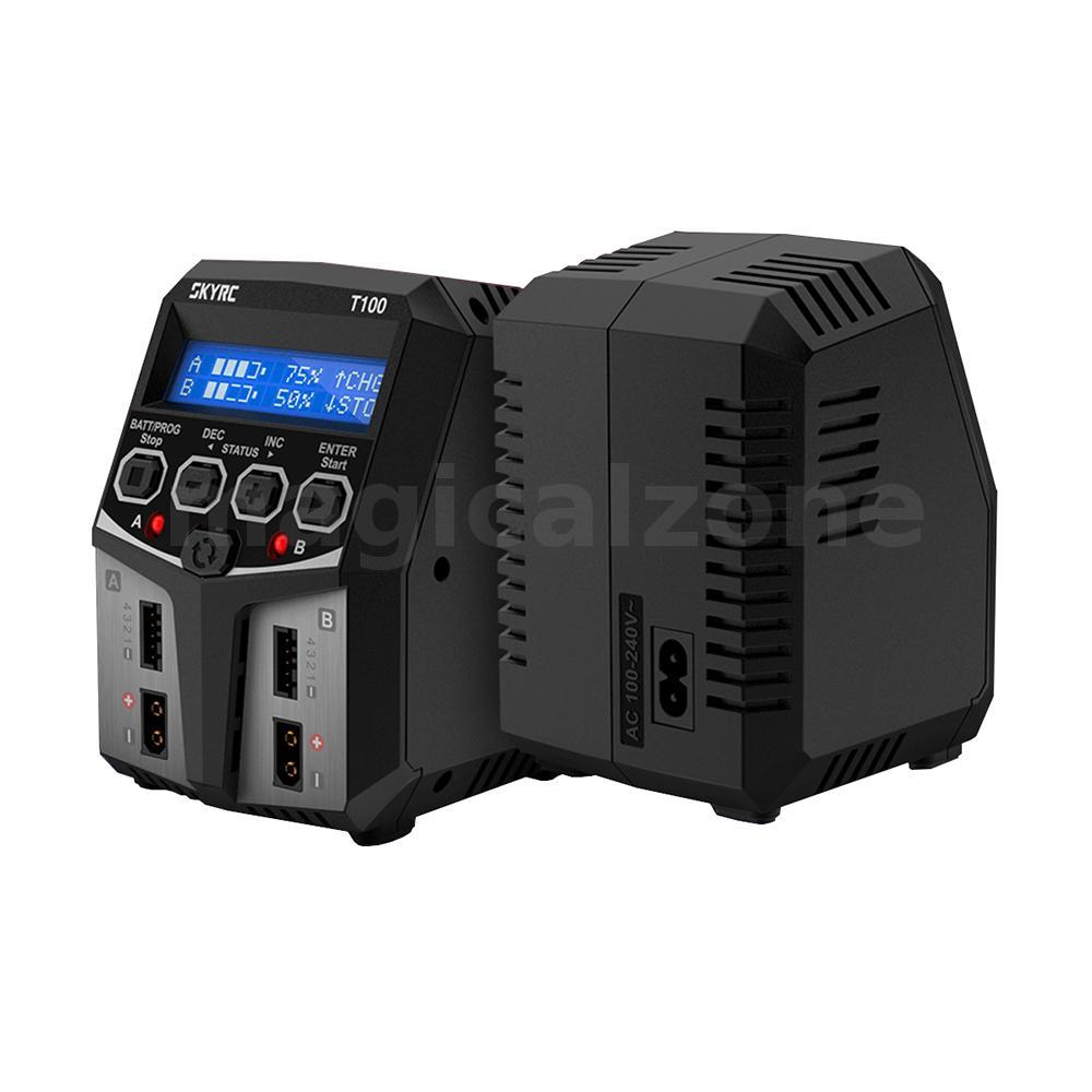 SKYRC T100 DUAL 5A 2X50W Balance Charger สําหรับ 2-4S LiPo/LiIon/LiFe/LiHV แบตเตอรี่
