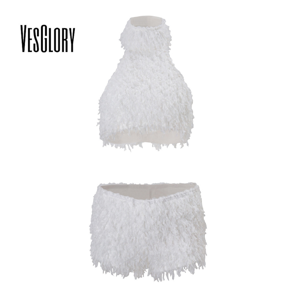 VesGlory ผู้หญิง 2026 สีทึบรอบคอ Backless แขนกุดชุดแฟชั่น New Daily College Y2k