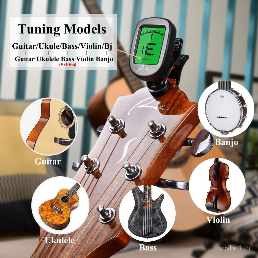 Ranch Guitar Tuner Clip On สําหรับกีตาร์โปร่ง/ไฟฟ้า, อูคูเลเล่, ไวโอลิน, เบส, โหมดปรับแต่ง Banjo และ