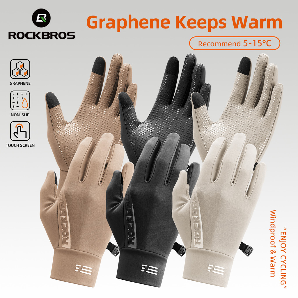 ROCKBROS ถุงมืออุ่นสำหรับขี่จักรยานและสกี สามารถสัมผัสหน้าจอได้ ป้องกันลมหนาว