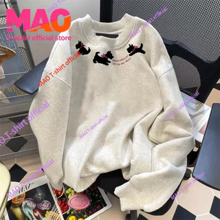 COD✅ (จัดส่งในกรุงเทพฯ) MAO Shop หมาเฉพาะกลุ่มเย็บปักถักร้อย Hoodless เสื้อกันหนาวหลวมพอดีวินเทจน่ารักด้านบน