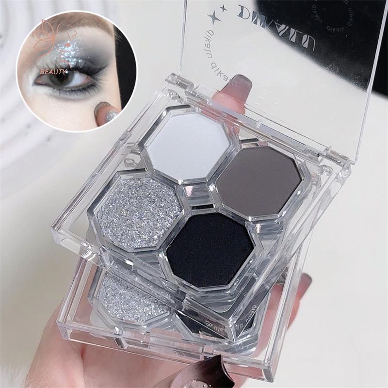 [maybeauty] DIKALU 4 สี Punk y Matte Glitter Eyeshadow Palette Shimmer Eye Shadow Makeup Palette Cool Toned Grey Black Eye Palette {TH}