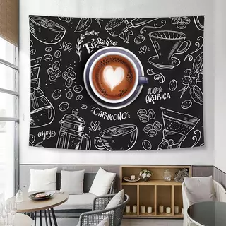 คาเฟ่ตกแต่งพื้นหลังผ้ากาแฟเครื่องดื่มร้านอาหารตะวันตกผนังพรมลําต้นแผงลอยสร้างสรรค์โฆษณาผ้า