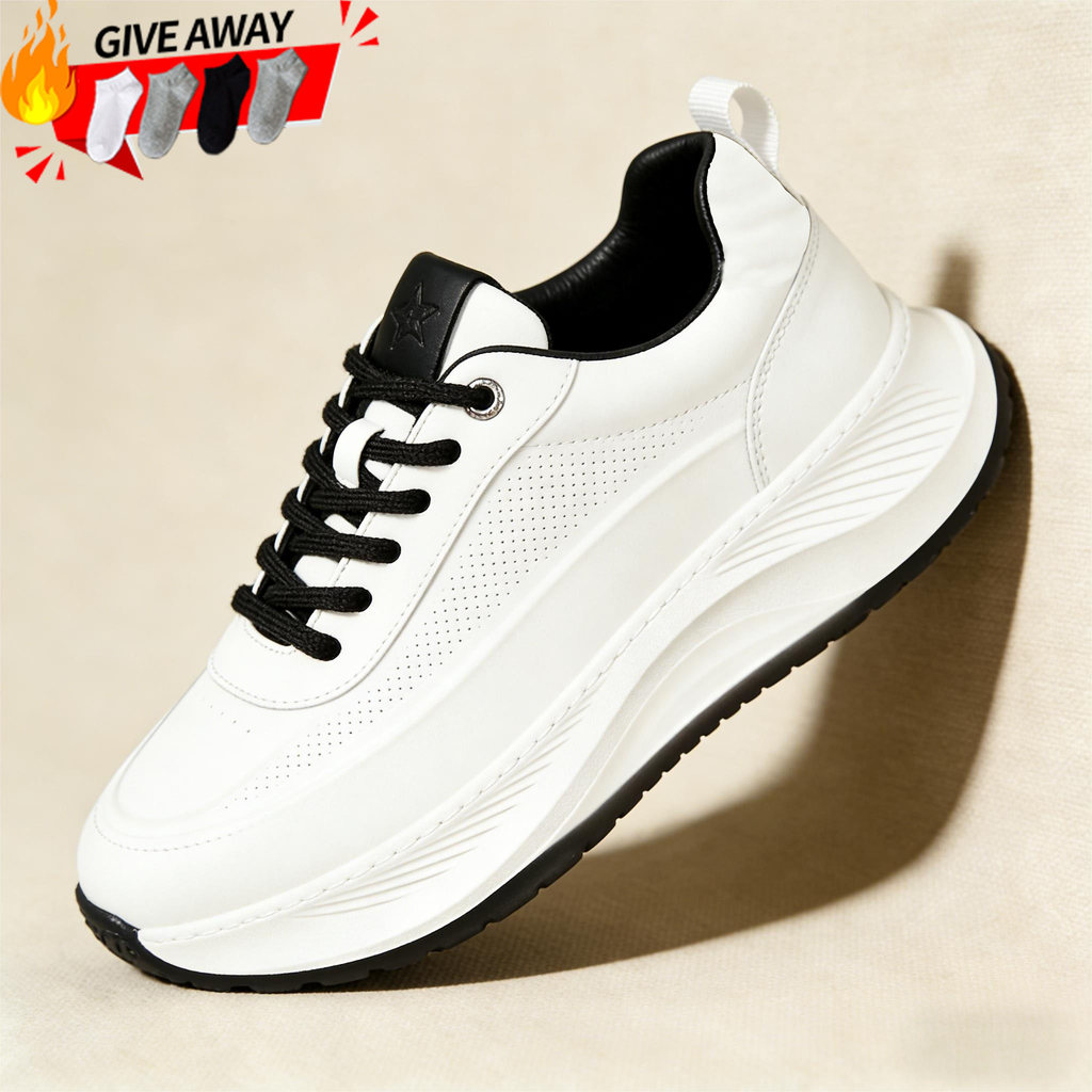 รองเท้าผ้าใบผู้ชาย เพิ่มความสูง 5 ซม. หนังนิ่ม ทรงเท่ทันสมัย ใส่สบาย เพิ่มสูงลับๆ ทุกวันใช้ได้
