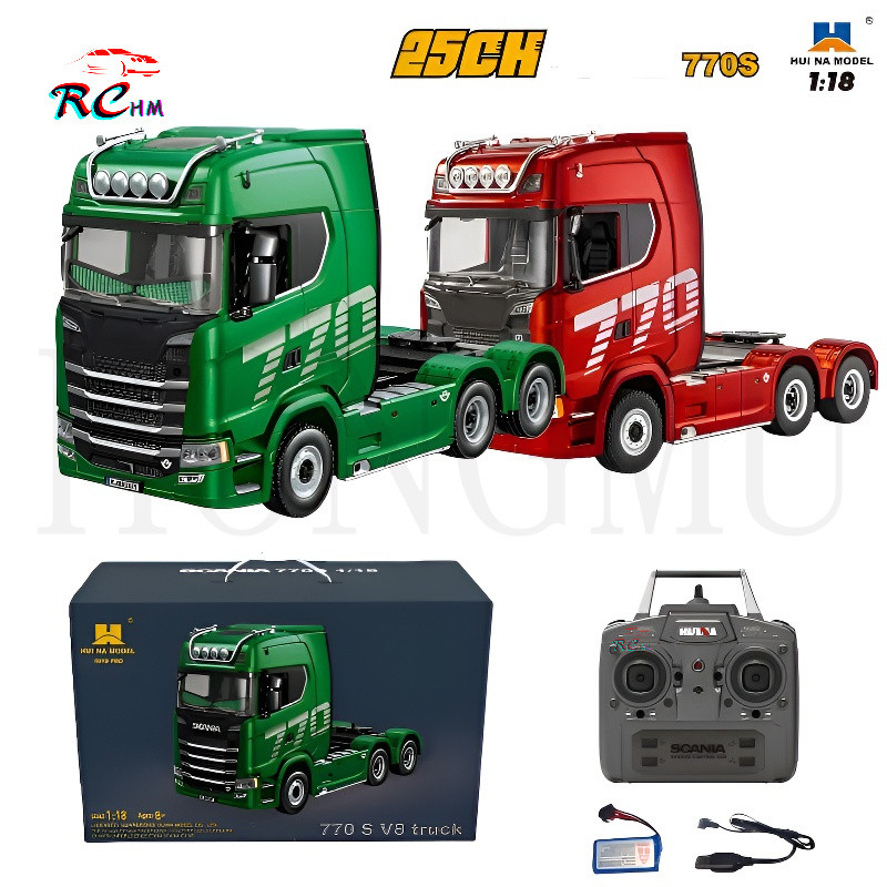 ใหม่สีเขียว 1501Pro Huina 770S รีโมทคอนโทรลวิศวกรรมยานพาหนะรุ่น 4WD พร้อมหัวรถพ่วงเกียร์ Ratio ของเล