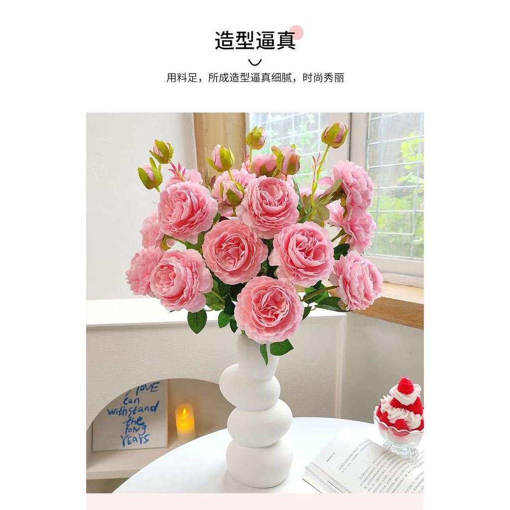 ช่อดอกไม้ดอกโบตั๋นจําลองดอกไม้ใหญ่เหมาะสําหรับการจัดดอกไม้โต๊ะรับประทานอาหารหรือมุมห้องนั่งเล่นไม่ดูแลไม่ต้องรดน้ํา - รูปที่ 2