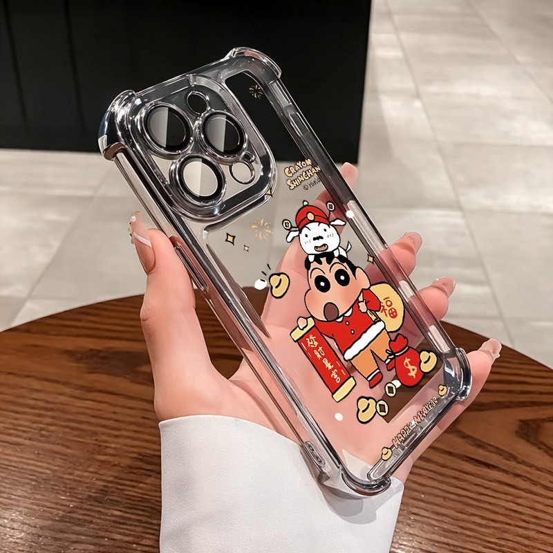 ชัดเจน เคส สำหรับ Vivo V60 V50 V40 V30 Lite V29E V27 V25 V25E V23 Pro Y400 Y04 Y03 Y18 Y28S Y29 Y39 Y36 Y27 หรูหราพรีเมี่ยมน่ารัก Rich Shinchan ชุบโปร่งใสกันกระแทกกรณีโทรศัพท์นุ่ม - รูปที่ 2