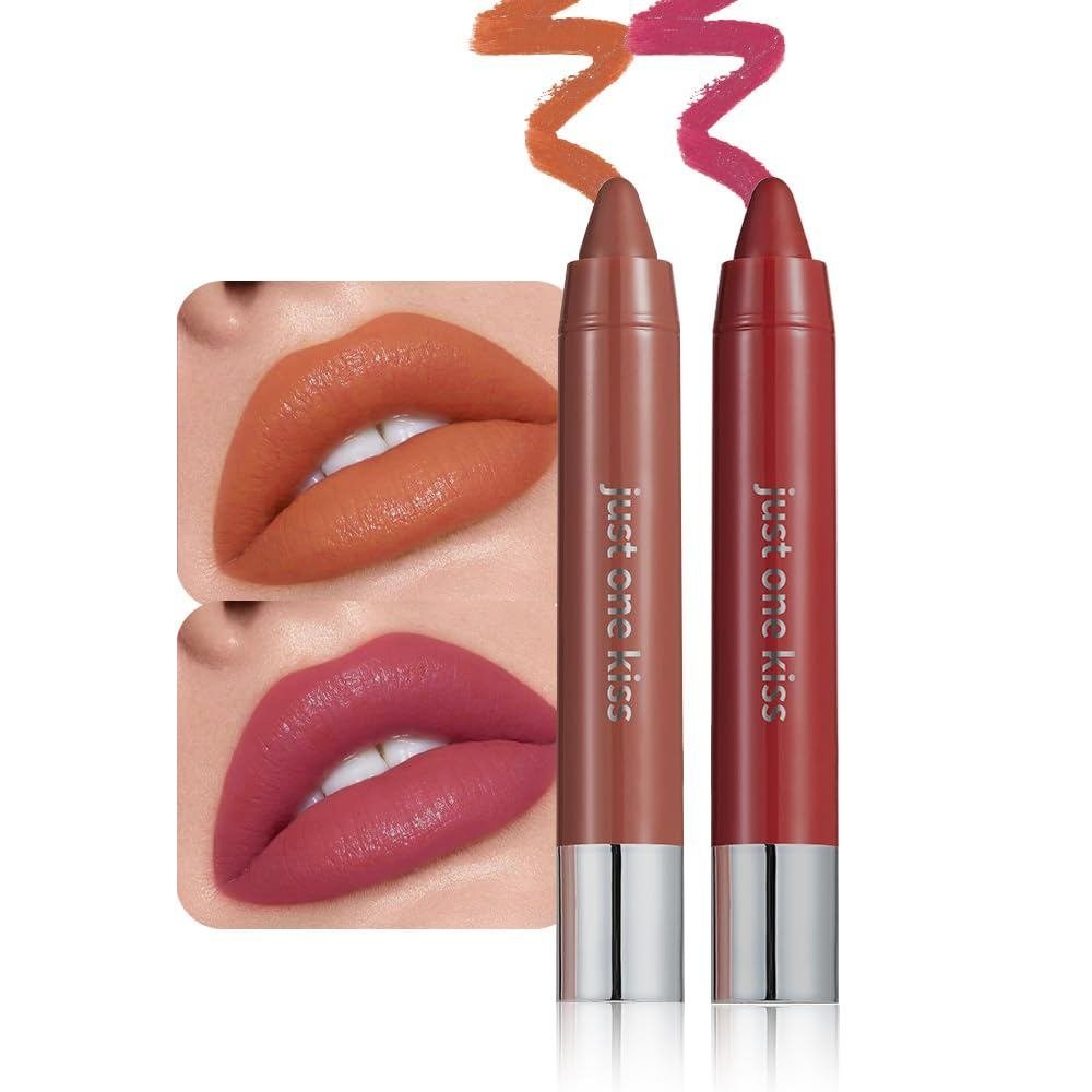 2Pcs Coral & Rich Red Hydrating Cream Lipsticks Lip Crayon for Women, Moisturing Lipstick Longwear L