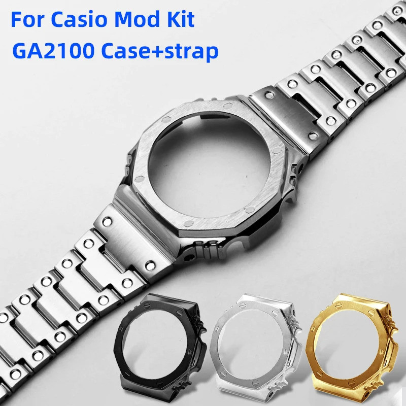 ดัดแปลงสแตนเลสนาฬิกาโลหะสําหรับ Casio 5611 GA-2100 2110 GA-B2100 กันน้ํา Shell สายคล้อง mod ชุดอะไหล