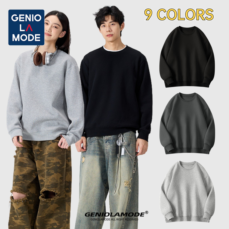 GENIO LAMODE เสื้อสเวตเตอร์คอกลม Unisex ผ้าฝียม เนื้อนุ่มใส่สบาย ระบายอากาศดี แขนและขอบเสื้อแน่น ไม่ยืด สไตล์เกาหลี เรียบง่ายแต่เท่ M-5XL