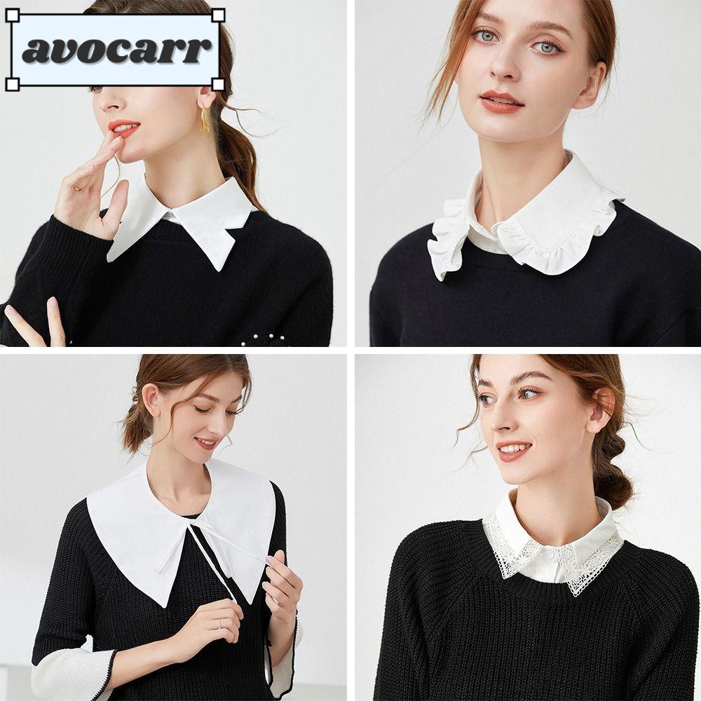 AVOCARR เสื้อเชิ้ต คอปกปลอม ผ้าฝ้าย และผ้าชีฟอง แบบถอดออกได้ สไตล์วินเทจ