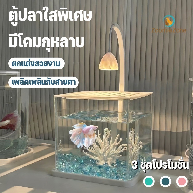 ปลากัดถัง วัสดุอะคริลิก ขนาดเล็ก ชุดครบ สำหรับใช้ในบ้าน ตู้ปลาตั้งโต๊ะในห้องนั่งเล่น มีไฟส่องสว่าง