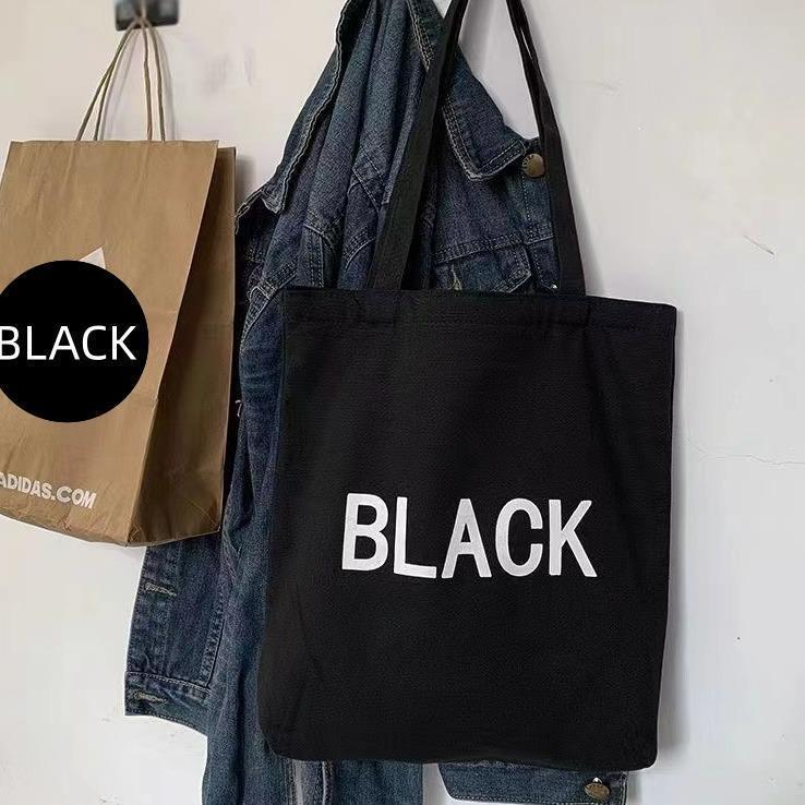【จัดส่งจากกรุงเทพฯ】 กระเป๋า Tote Bag กระเป๋าผ้ามินิมอล ขนาด 34*38CM กระเป๋าผ้า BLACK WHITE