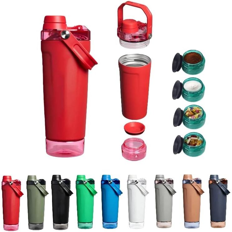 Zajia ขวดเชคเกอร์หุ้มฉนวน 20 ออนซ์, เครื่องปั่นโปรตีนสแตนเลสพร้อมฝาปิดกันรั่วและช่องเก็บของสําหรับ ,