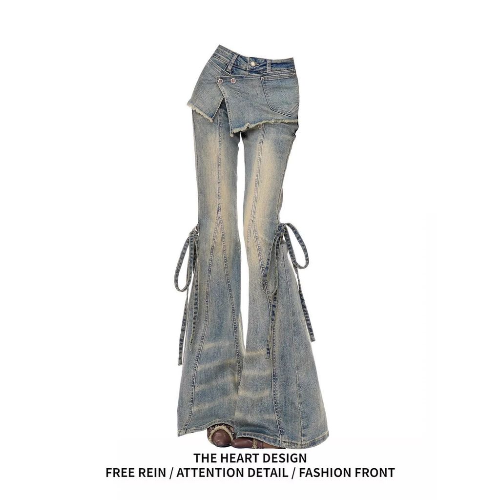 กางเกงยีนส์ผู้หญิง Retro Destruction แบบ lace-up รูปที่ 5