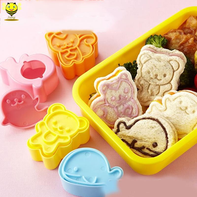 [Jiang] 4 ชิ้น/เซ็ตน่ารัก Samll Dolphin Samll Seal กระรอกหมีแซนวิชคุกกี้แม่พิมพ์เครื่องตัดคุกกี้เค้กตกแต่ง Moulds เครื่องมือมินิแซนวิช Die Rice Ball แม่พิมพ์ครัวเครื่องมือ