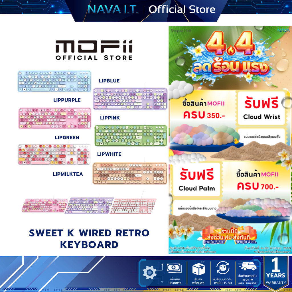 MOFII SWEET K Wired Retro Keyboard - LIPPINK/LIPBLUE/LIPWHITE/LIPPURP/LELIPGREEN/LIPMILKTEA/PINKMILK