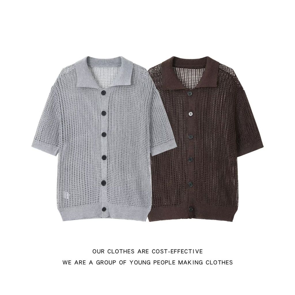 Retro Old Money สไตล์หลวมแขนสั้นเสื้อกันหนาวเสื้อยืดผู้ชายแฟชั่น Lazy polo Collar เสื้อสเวตเตอร์ถักผ