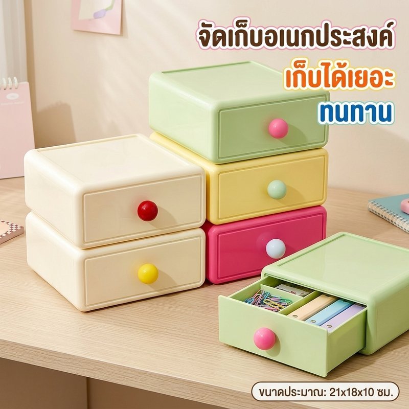 ลิ้นชักพลาสติก กล่องเก็บของบนโต๊ะ ขนาดใหญ่ ทนทาน ป้องกันฝุ่น สามารถซ้อนกัน ได้ดึงง่าย มีสีหลากหลาย