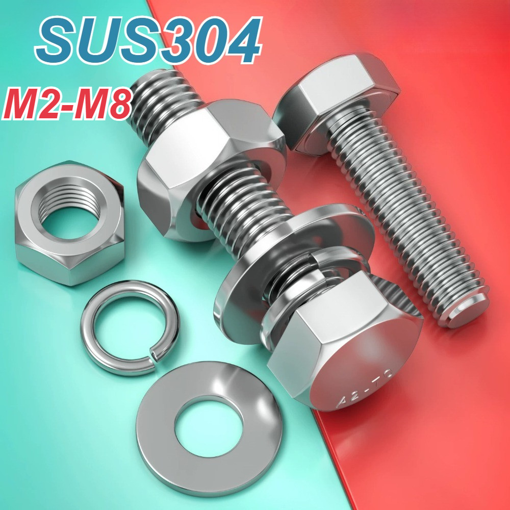 [XM] น็อตสกรูหกเหลี่ยมภายนอกสแตนเลส 304 ชุดเครื่องซักผ้าแบบแบน, M2-M8, ชุดน็อตสลักเกลียวหกเหลี่ยมแบบขยาย