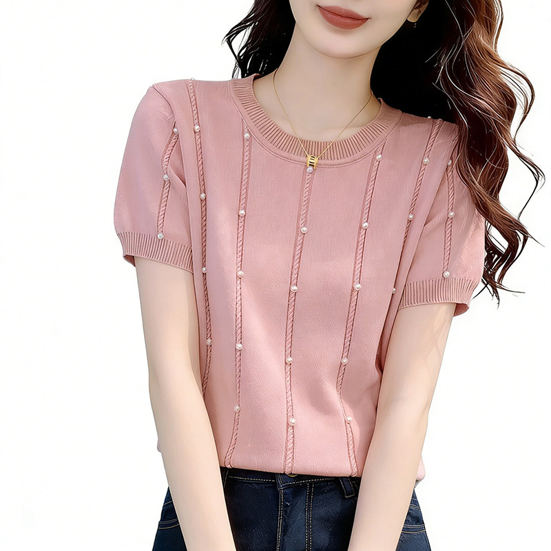 เสื้อไอซ์ซิลค์แขนสั้นผ้ายืดฤดูร้อน ทรงสวยใส่สบาย สำหรับสตรี