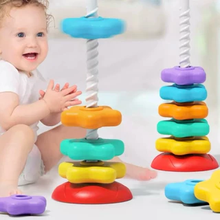 พร้อมส่ง บล็อกตัวต่อ สีรุ้ง หมุน รูปหอคอย ของเล่นเสริมพัฒนาการเด็ก ห่วงเรียงซ้อน ของเล่นเด็ก