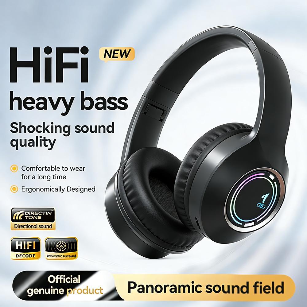 หูฟังแบบไร้สาย แบบติดหู มีเสียงเบสลึก ไฟ LED ออกแบบพับเก็บได้สะดวก เหมาะสำหรับฟังเพลง นักกีฬา และเกม