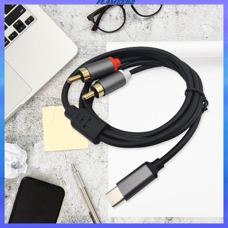 [Flameer2] Type-c ถึง 2 สาย RCA USB C สาย AUX ป้องกันการรบกวน Stable AUX สายเสริมสําหรับหูฟังโฮมเธีย
