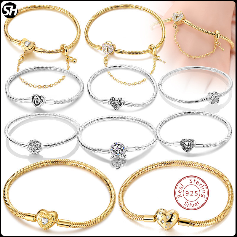 ของขวัญสร้อยข้อมือ charm ทองคำเงินSterling 925 ขนาด 17-20 cm สำหรับผู้หญิง