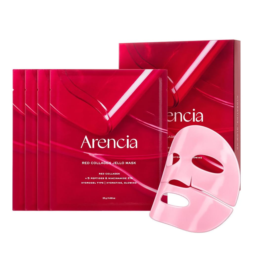 ARENCIA Red Collagen Jello Mask, Plump & Hydrating x 4ea, Overnight Hydrogel Mask for Dry, Mature, บ