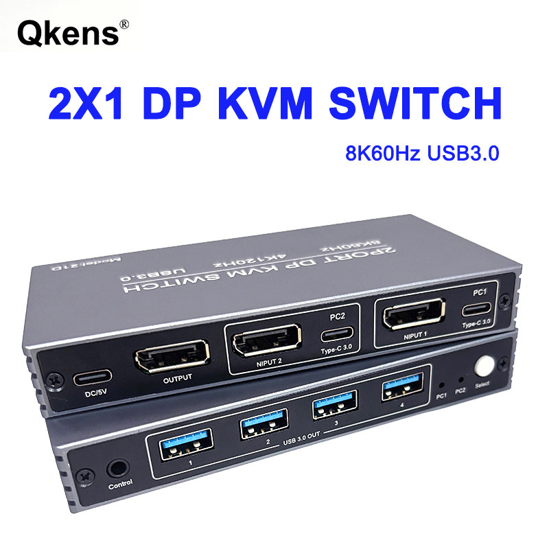 8K 60Hz DP KVM สวิทช์ 4K 120Hz DisplayPort 4 USB 3.0 สําหรับเมาส์คีย์บอร์ด U Disk แล็ปท็อป PC TV Mon
