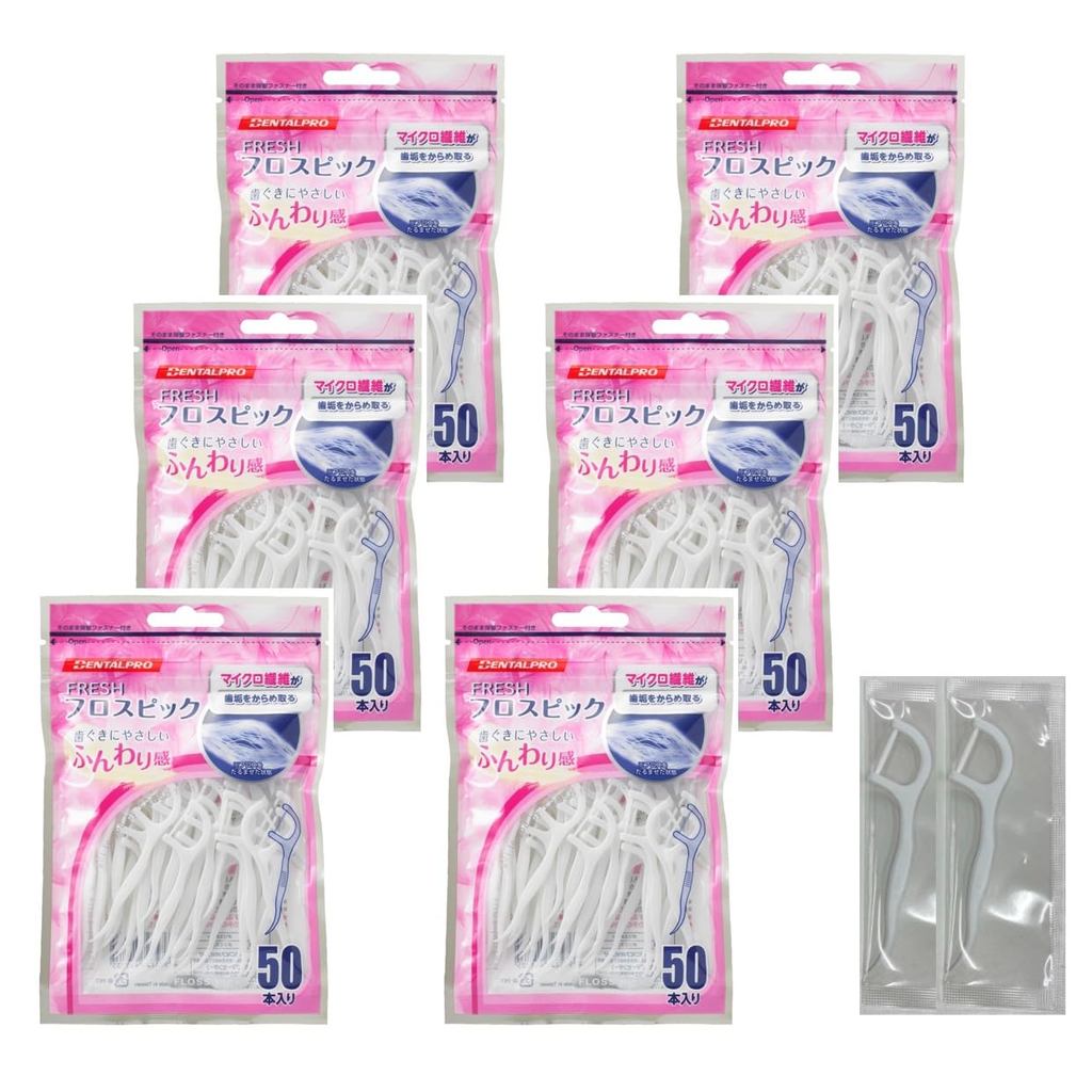 Dental Pro Fresh Floss Picks, set of 50 pieces × 6 packs (300 picks) + 2 additional floss picks incl