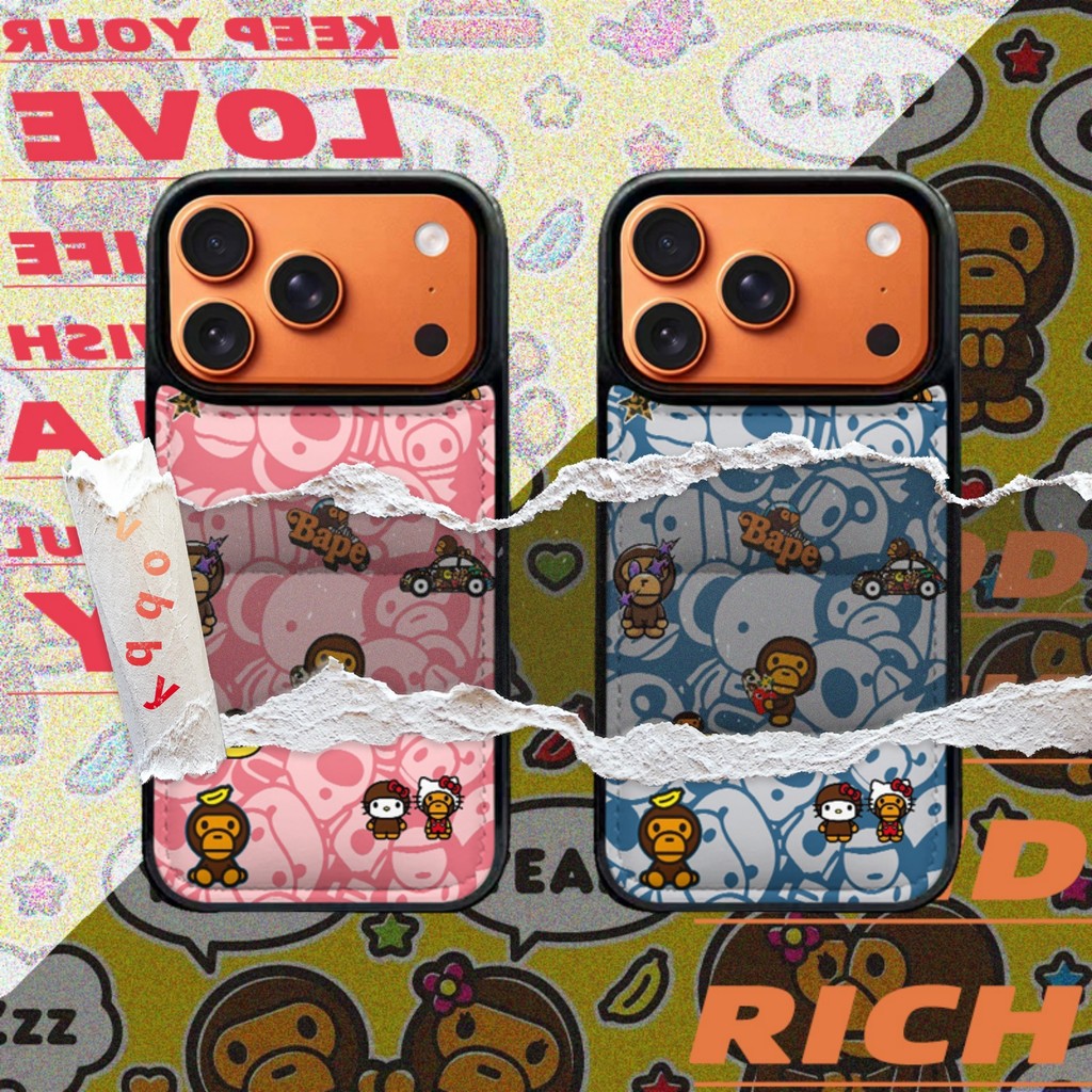 ลงแจ็คเก็ตการ์ตูน BAPE BABY APE 3D ขนมปังเปลือกนุ่มเคสโทรศัพท์เหมาะสําหรับ IPhone17 AIR 17PRO 17PM 16PRO 16PM 15 15P 15PM 14 14P 13 13P 13PM 12P 11 11PX XR MAXE