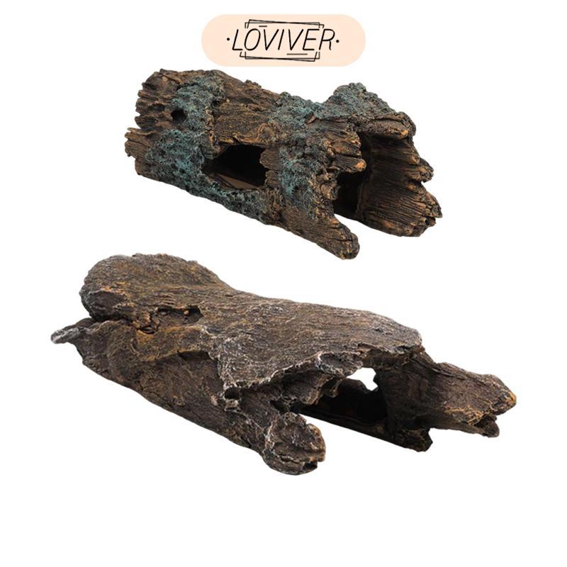 เรซิ่นสัตว์เลื้อยคลาน Basking Cave Fish Home Tree Trunk จําลอง Hideout สําหรับ Betta ถังปลา Aquarium Decor