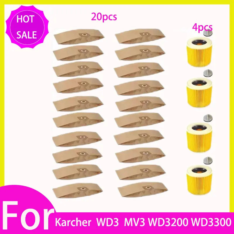 เปลี่ยนถุงเก็บฝุ่น Hepa Filter สําหรับ Karcher WD3 Premium WD3200 WD 3300 MV3 อุปกรณ์เสริม A2004 A20