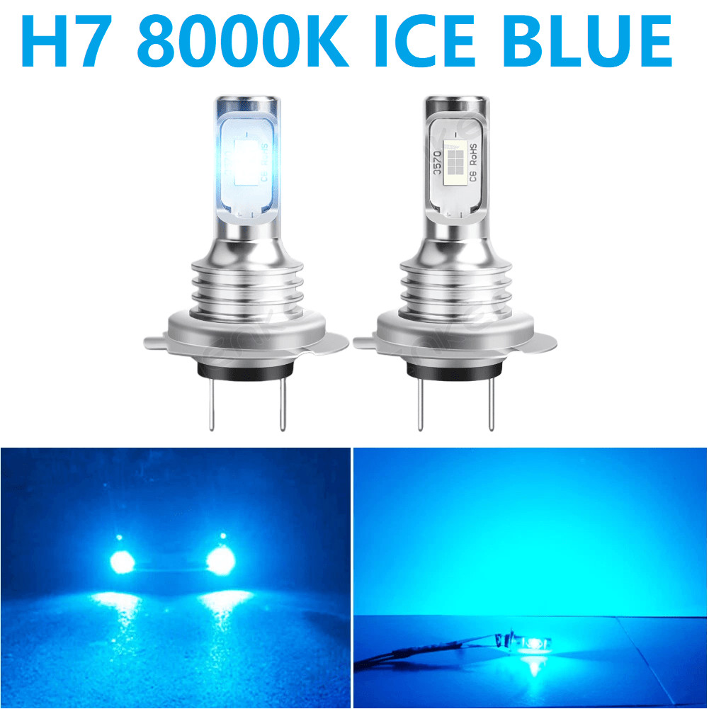 2pcs H7 8000K Ice Blue 8000LM CSP LED ไฟหน้าหลอดไฟชุดสูงต่ําหมอก,ไม่มีแบตเตอรี่