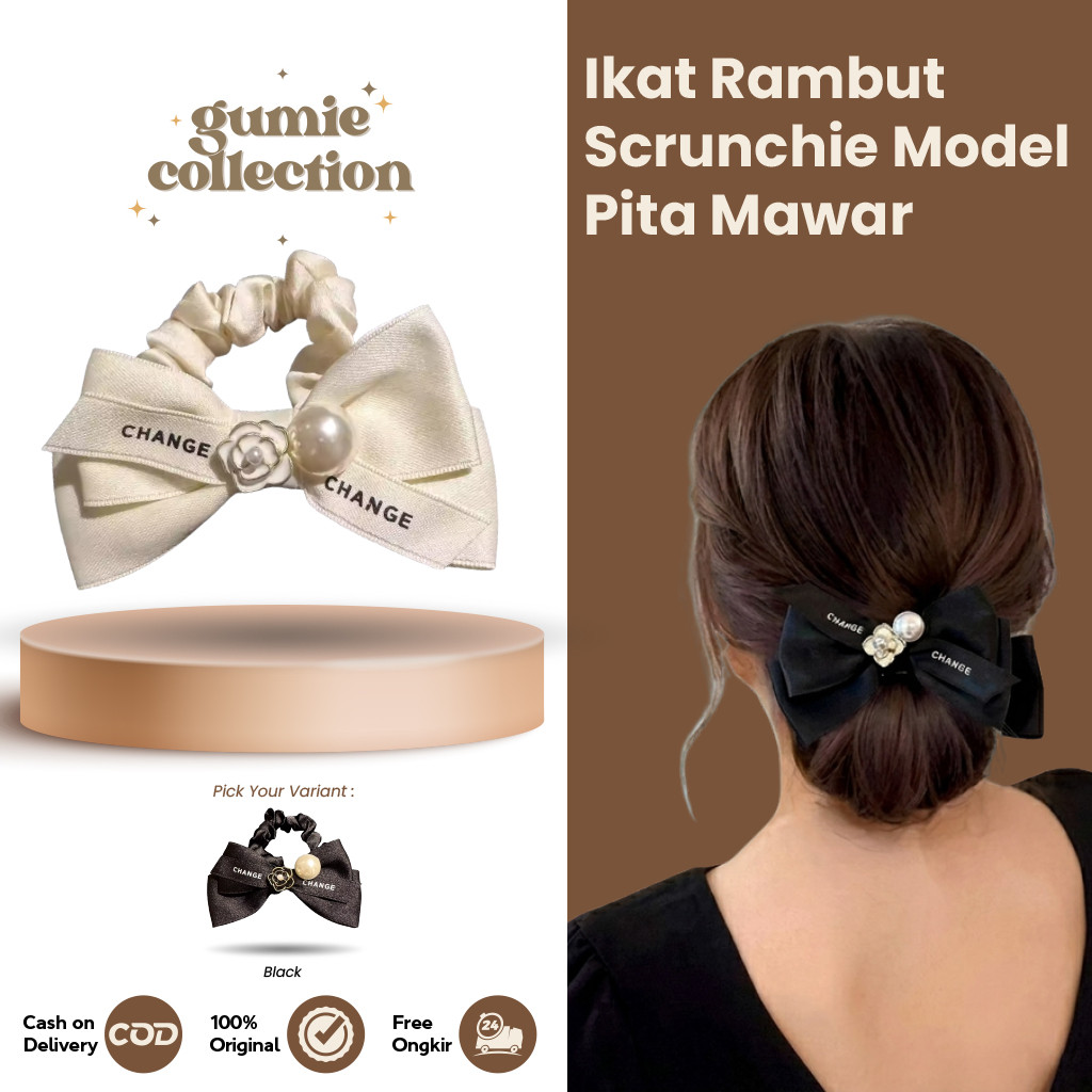 MAWAR GC - SCRUNCHIE ผมเกาหลี TIE ROSE RIBBON FASHION / ผมเกาหลี PAIR AESTHETIC RIBBON