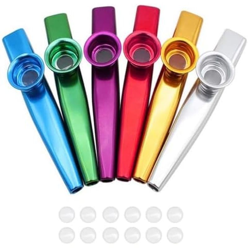 โลหะ Kazoo 6 แพ็คเครื่องดนตรี, Multipack Cazoo ชุดสําหรับเครื่องมือมาพร้อมกับไดอะแฟรมขลุ่ย 12 ชิ้น, 