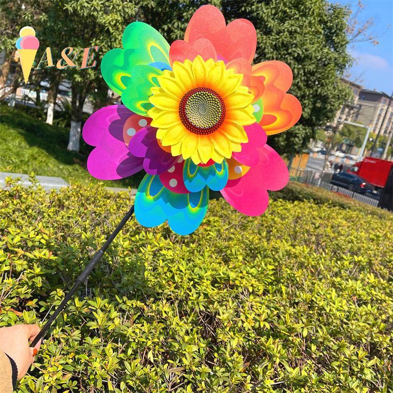 [QIMO] 1 ชิ้นดอกทานตะวัน/ผีเสื้อ Windmill Pinwheel เลื่อมที่มีสีสัน Windmill พกพา Camping Picnic บ้านสวนตกแต่ง null