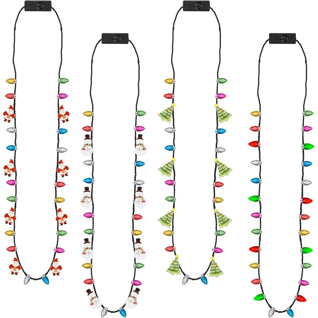สร้อยคอคริสต์มาส, 4 ชิ้น Light Up คริสต์มาสสร้อยคอ,หลอดไฟเรืองแสง Xmas Tree Santa Candy Cane สร้อยคอ