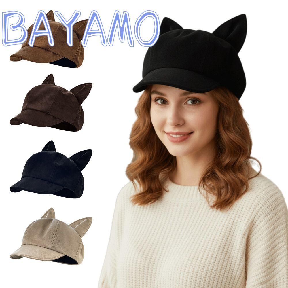 BAYAMO หมวก Newsboy ดีไซน์น่ารัก Cat Ears Shape Cat Ears Berets, ผ้าทําด้วยผ้าขนสัตว์สไตล์ญี่ปุ่นหรู