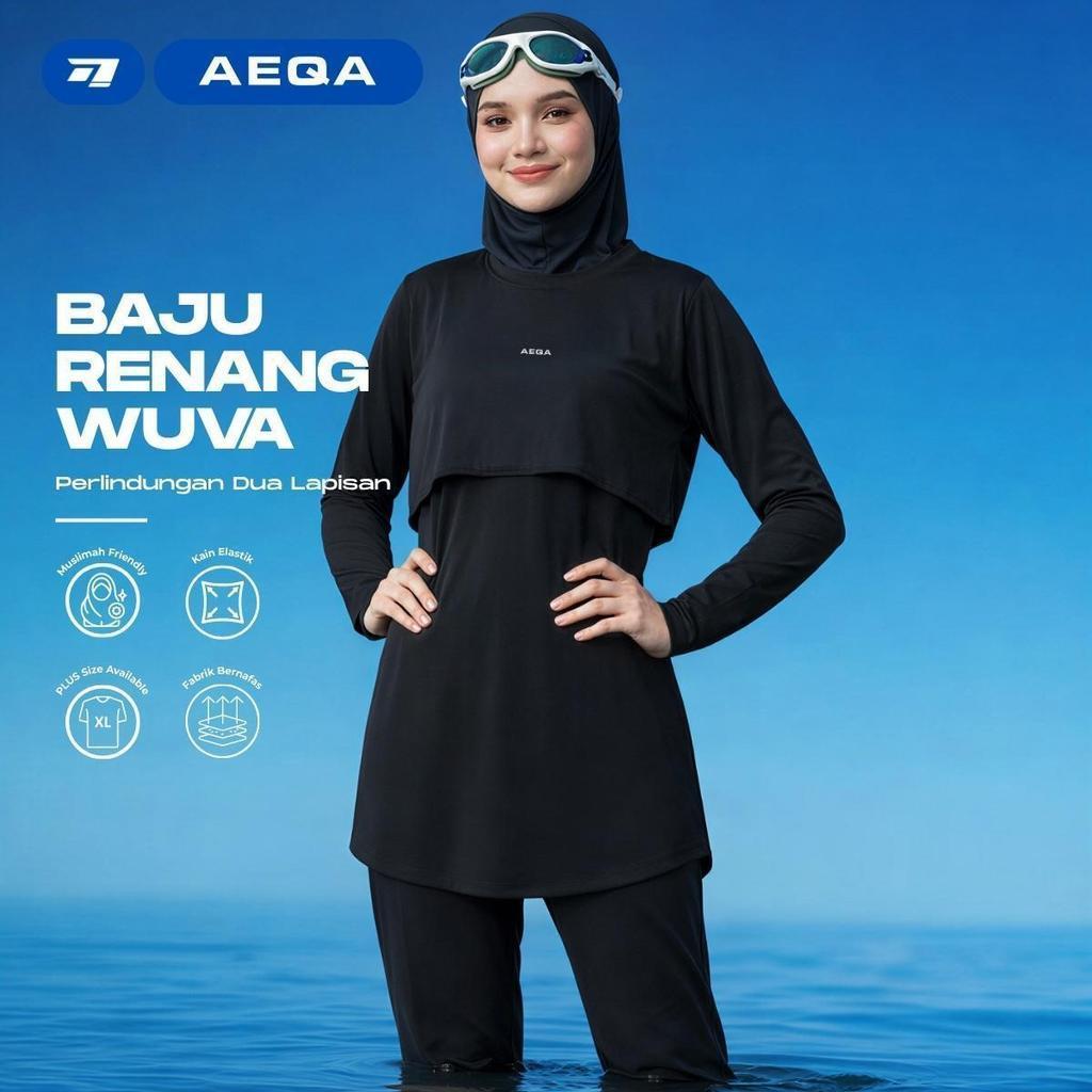 [AEQA] Baju Renang Muslimah WUVA ชุดว่ายน้ํายืดแห้งเร็ว 2 ชั้นขนาดบวก (BAJU/SET)