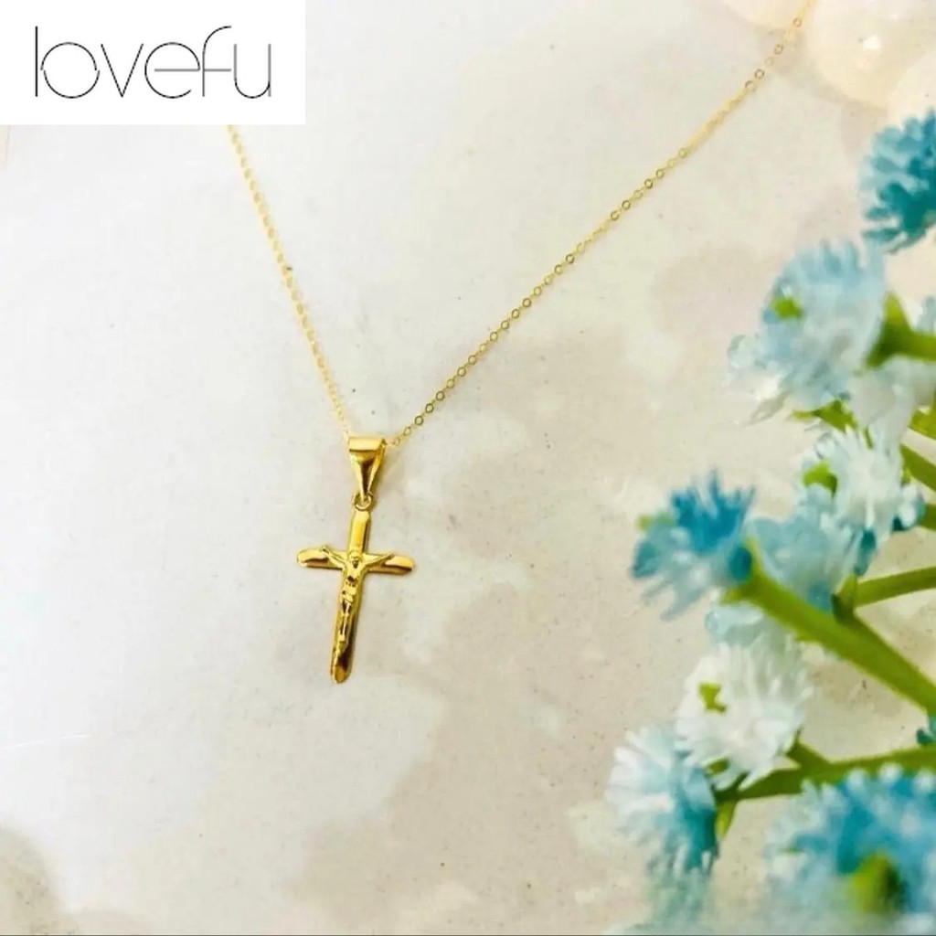 18K Saudi Gold Pawnable SMALL KROS TAUCO NECKLACE SET 18 INCHES CHAIN MINIMALIST LIGHTWEIGHT