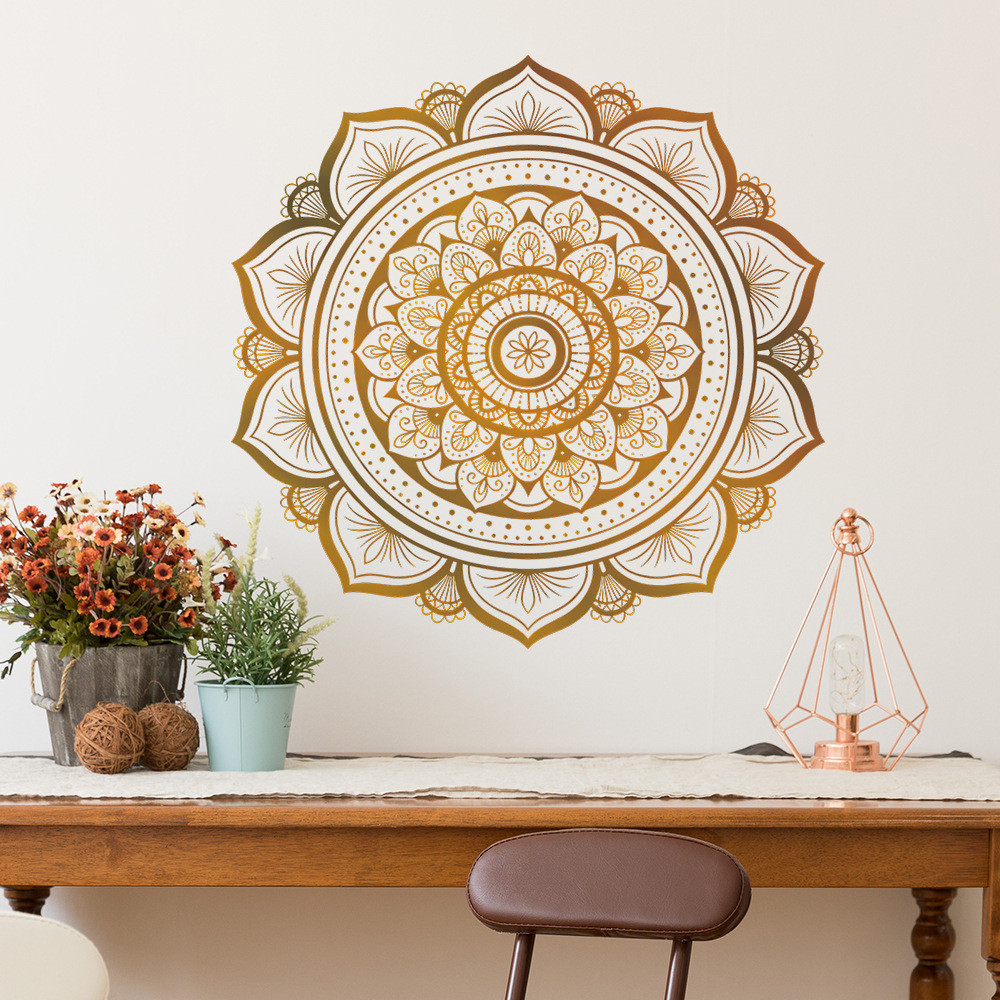 [คลังสินค้าพร้อม] fun-d85 รูปแบบย้อนยุคสร้างสรรค์ Mandala ห้องนั่งเล่นศึกษาพื้นหลังผนังสติกเกอร์ Bea