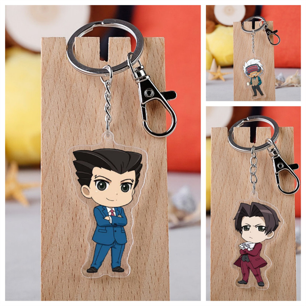 6 ซม.อะนิเมะ Ace Attorney Phoenix Wright Miles Edgeworth คอสเพลย์พวงกุญแจตกแต่งจี้ Mascot ft